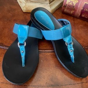 Lk New Soft Styles Dressy Turquoise Subtle Metallic Leather Flip Flop Sandals 8